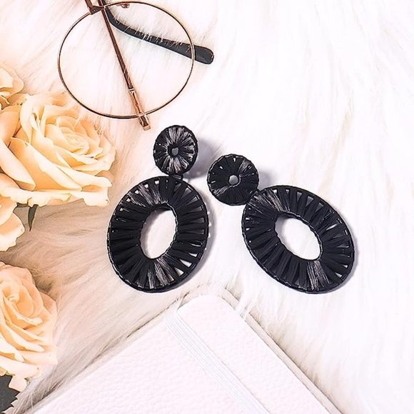 Statement Raffia Earrings Boho Drop Dangle Earrings for Women Handmade F… - Picture 2 of 16